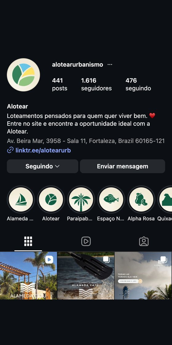 Perfil de Instagram da Alotear gerenciado pela Brandwise