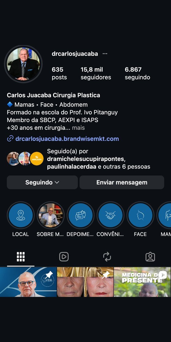 Perfil de Instagram do Dr. Carlos Juaçaba gerenciado pela Brandwise